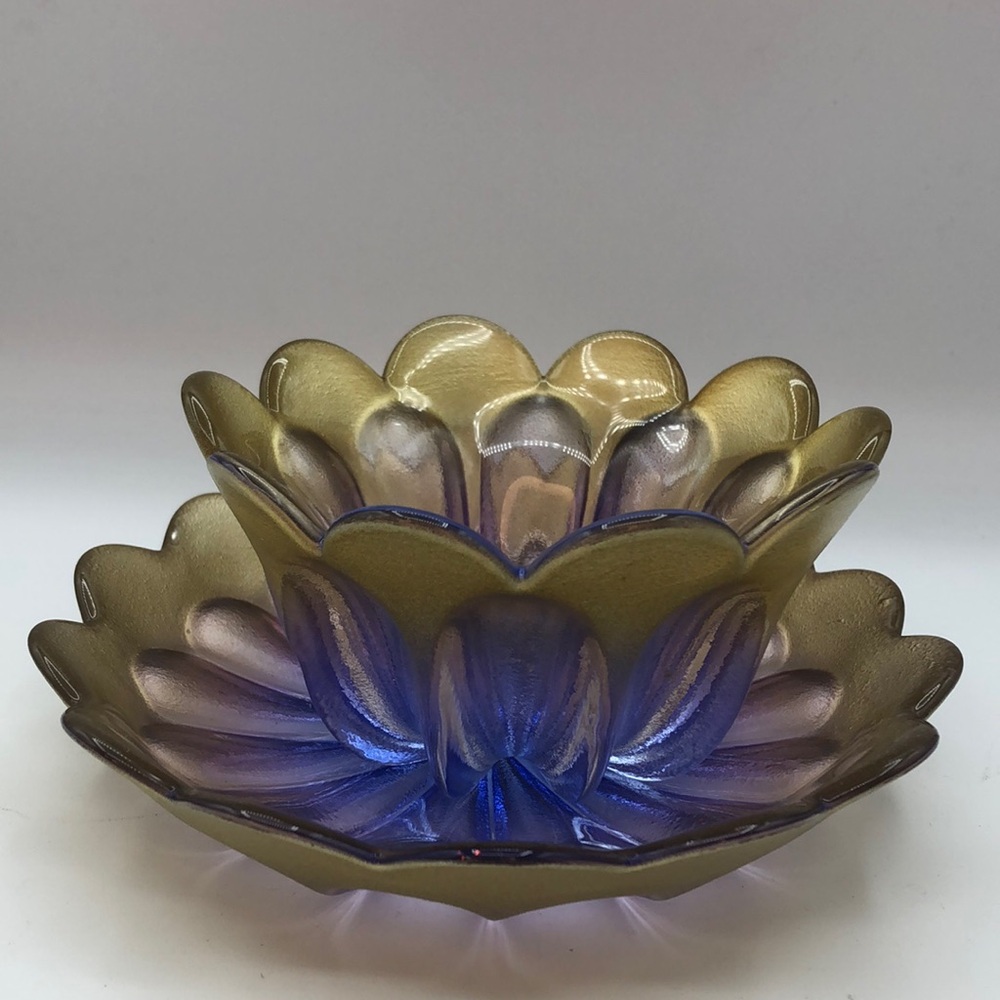 SOLD Waltherglas Germany Flower Bowl Lilac & Gold Tulip Bowl Art Glass - Picture 1 of 6